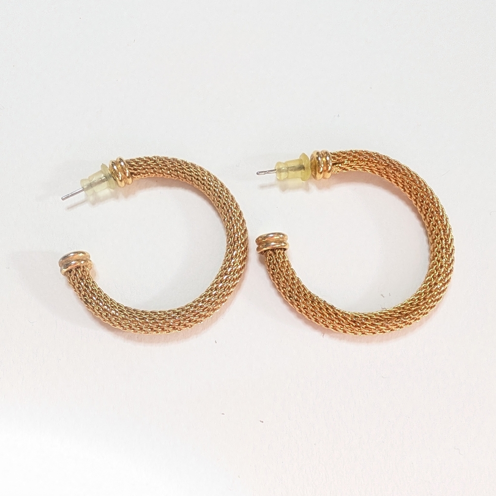 Gold Tone Mesh Hoop Studs